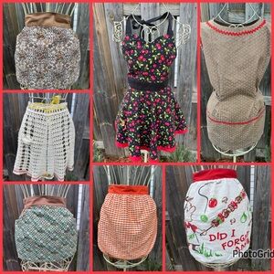 Vintage Apron Collection Lot of 7 - Multicolor and Multi Style